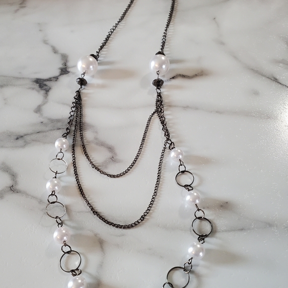 Silver Tone & Faux Pearls Necklace & Earring Set NEW - Picture 10 of 15